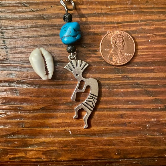 Kokopelli deity Keychain native American w newly added stones & charms - Picture 6 of 7